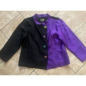 Bob Mackie L XL Silk Colorblock Blazer Jacket Fun Buttons